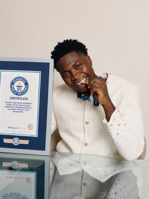 JUST IN: Nigerian Magician FADDOTHEGREAT Breaks Guinness World Record